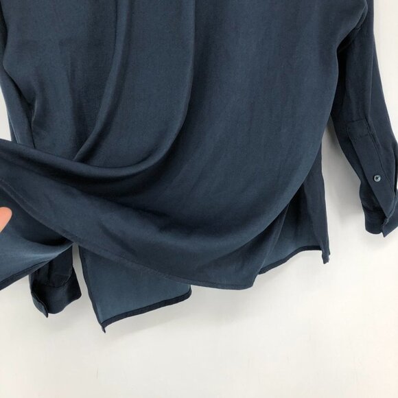 Babaton Aritzia Navy Blue Patrick Long Sleeve Notched Neck  Blouse XS - Picture 9 of 16